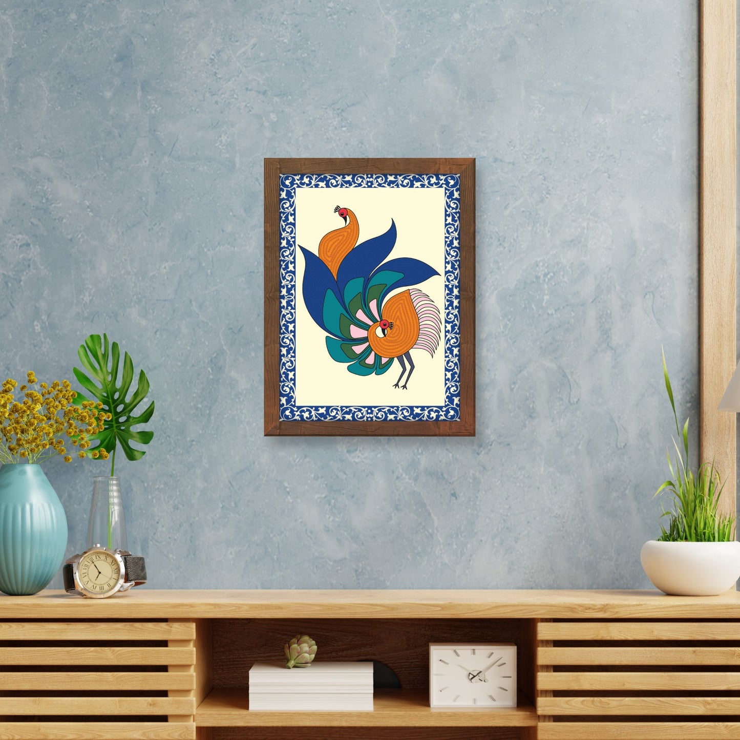 Enchanting Peacock Abstract Madhubani Art Wall Frame