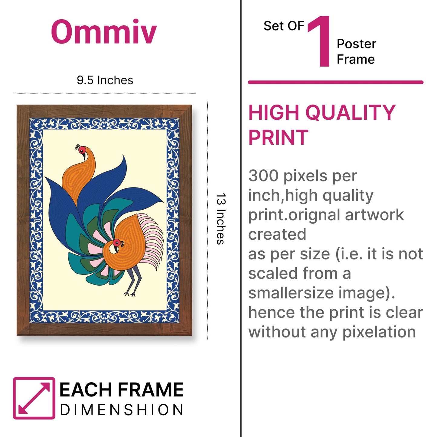 Enchanting Peacock Abstract Madhubani Art Wall Frame