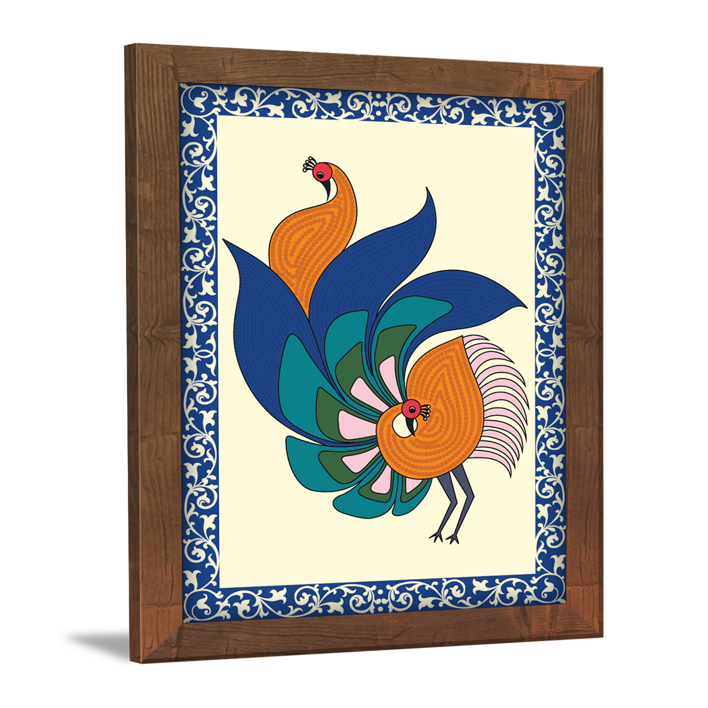 Enchanting Peacock Abstract Madhubani Art Wall Frame
