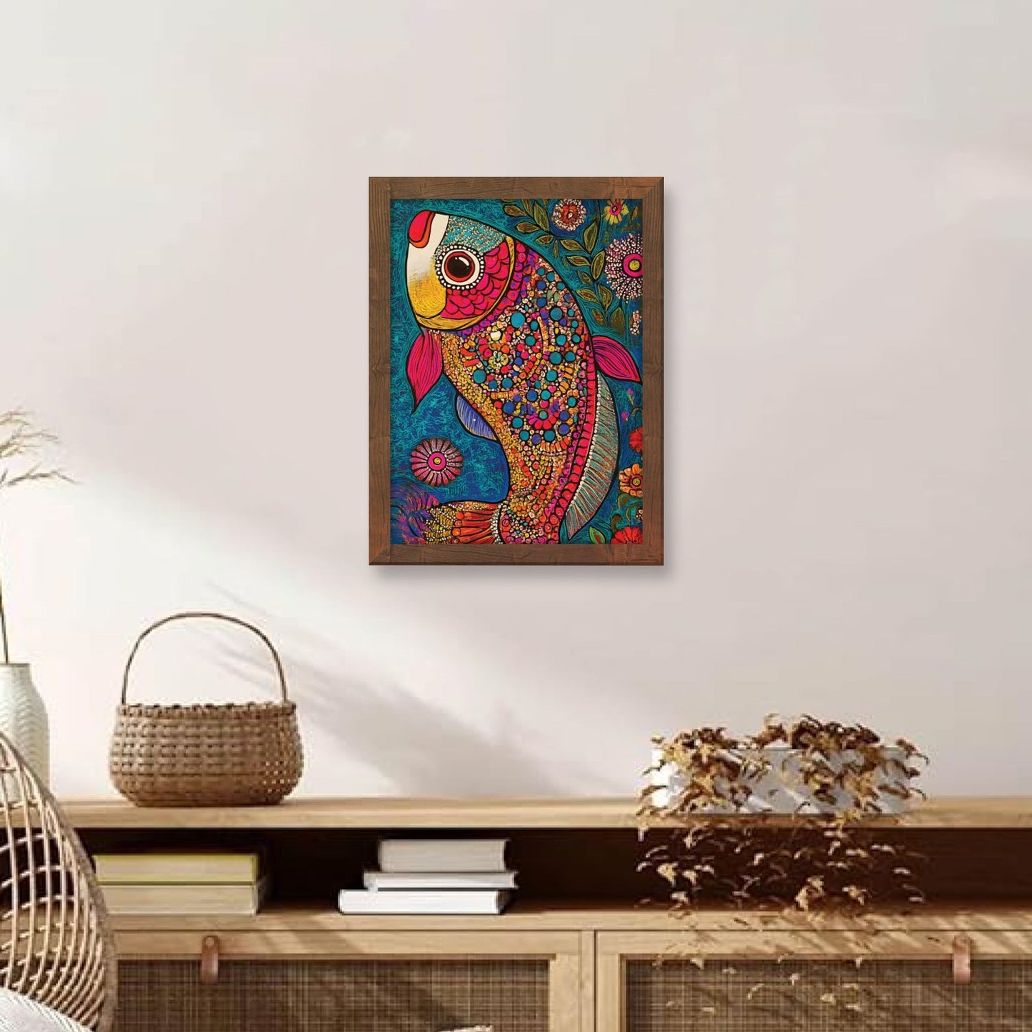 Abstract Madhubani Fish Painting Frame – Intricate Wall Art