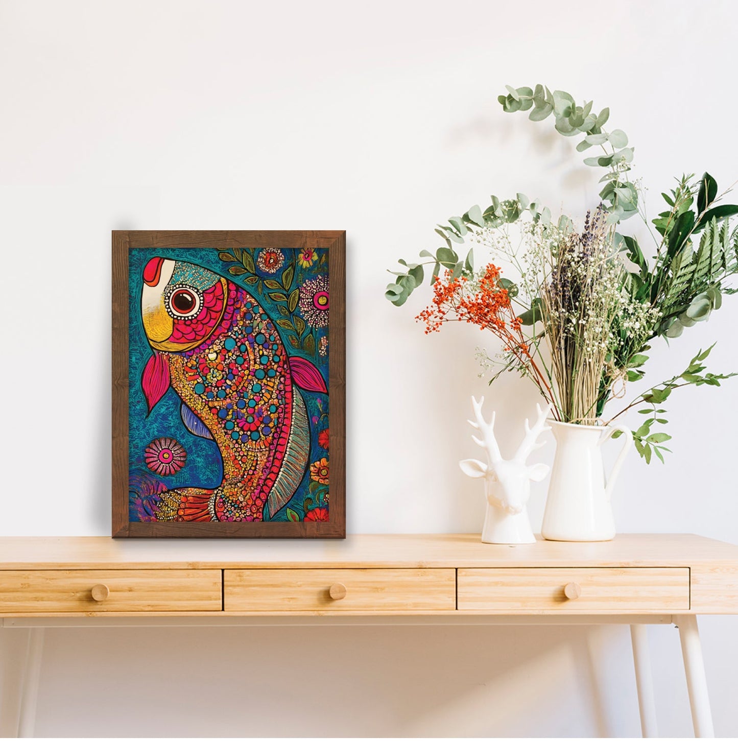 Abstract Madhubani Fish Painting Frame – Intricate Wall Art