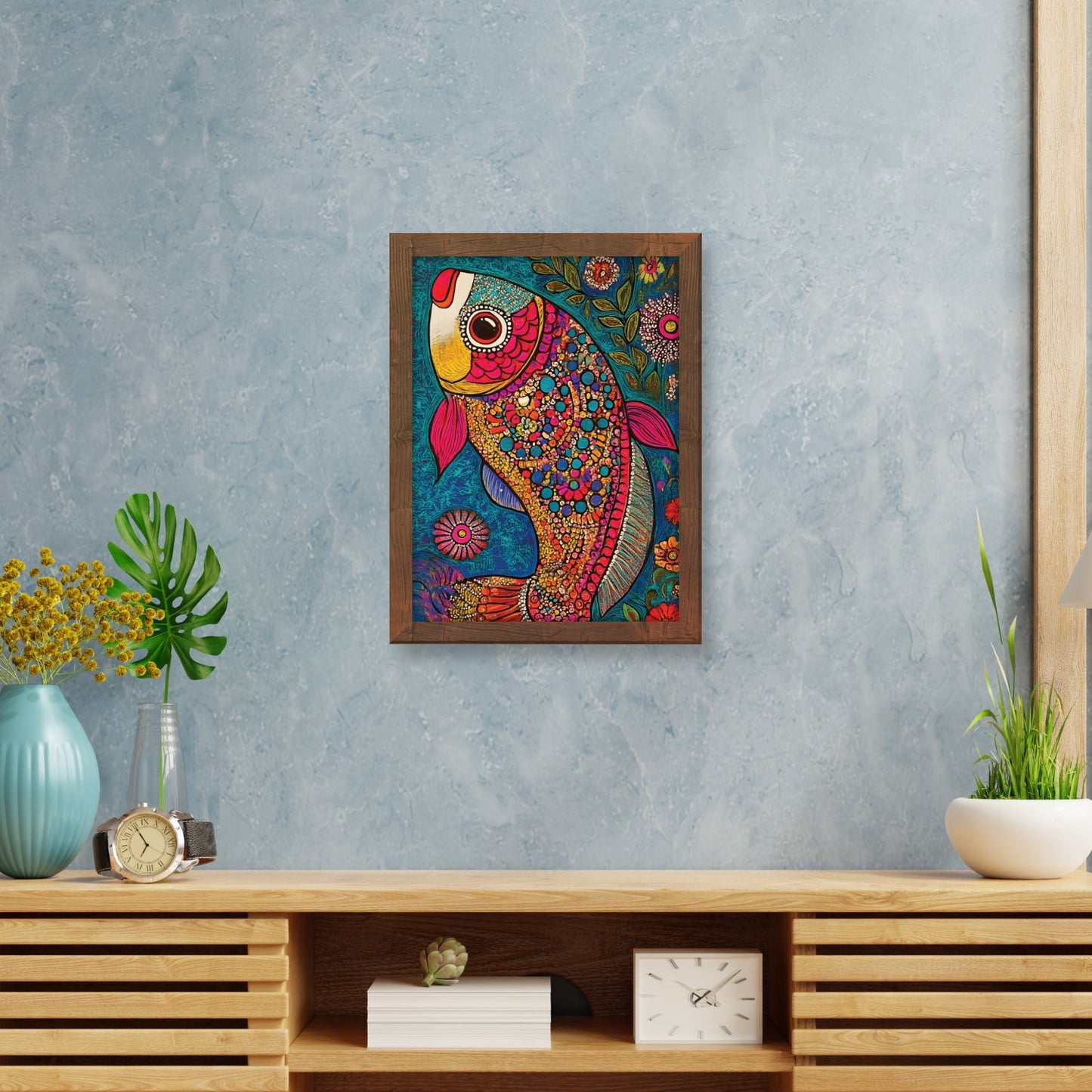 Abstract Madhubani Fish Painting Frame – Intricate Wall Art
