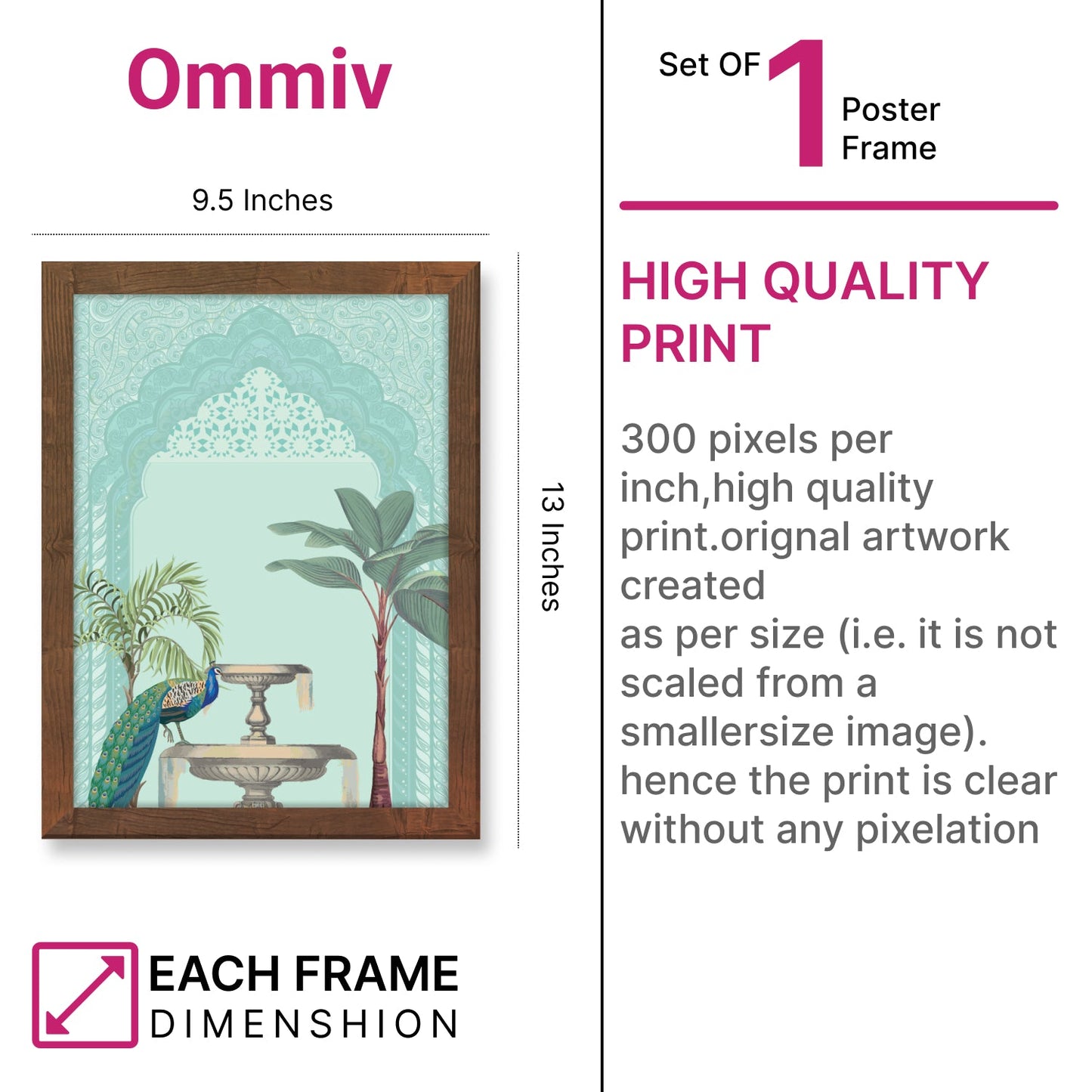 Graceful Peacock on Fountain with Madhubani Art Frame