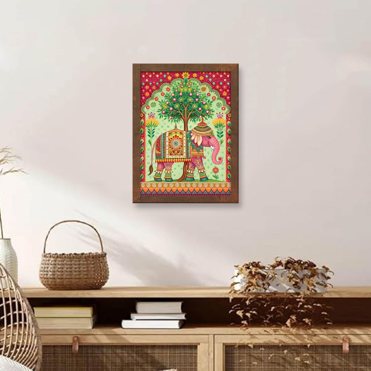 Majestic Elephant in Madhubani Art – Traditional Wall Frame