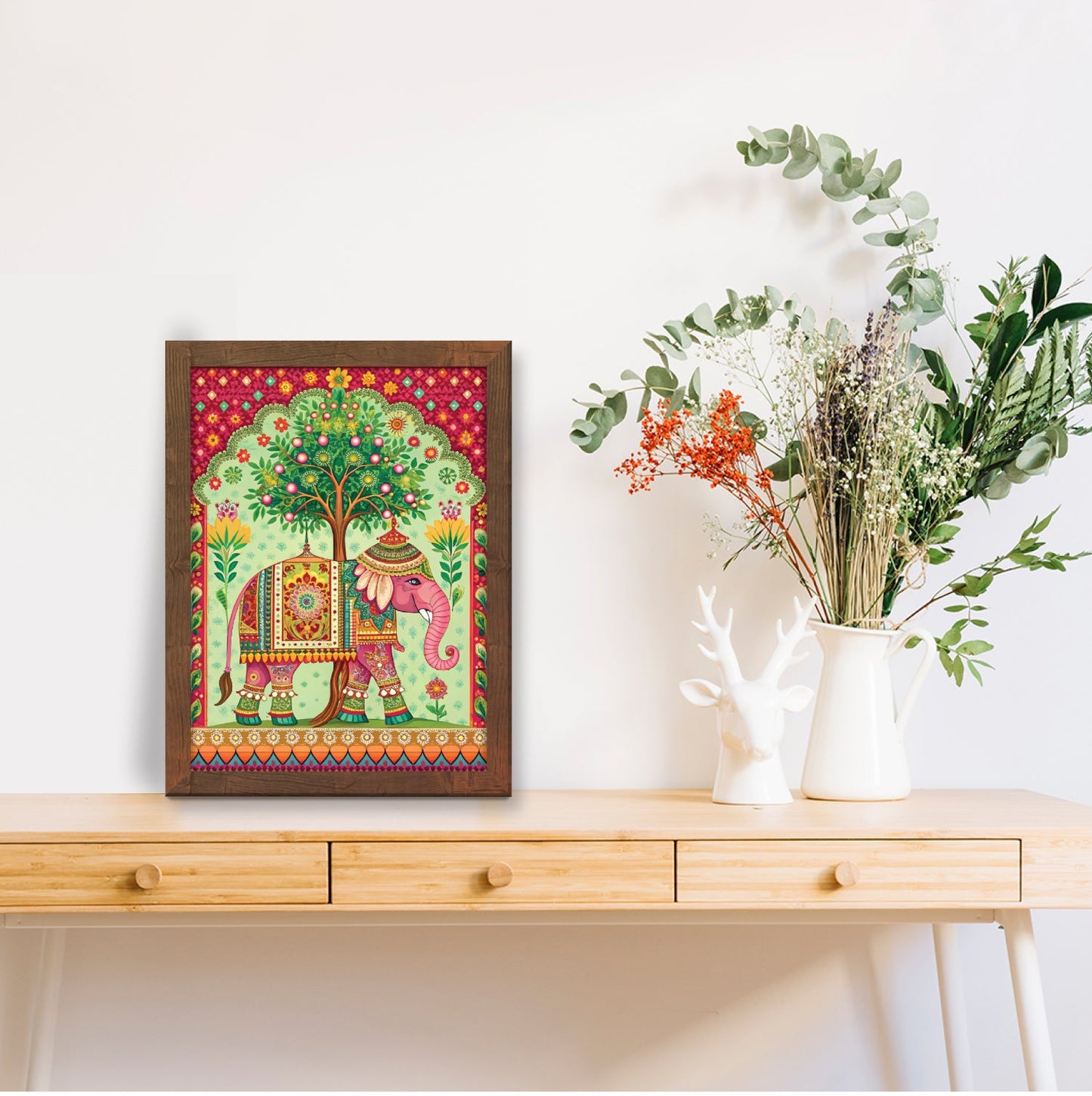 Majestic Elephant in Madhubani Art – Traditional Wall Frame
