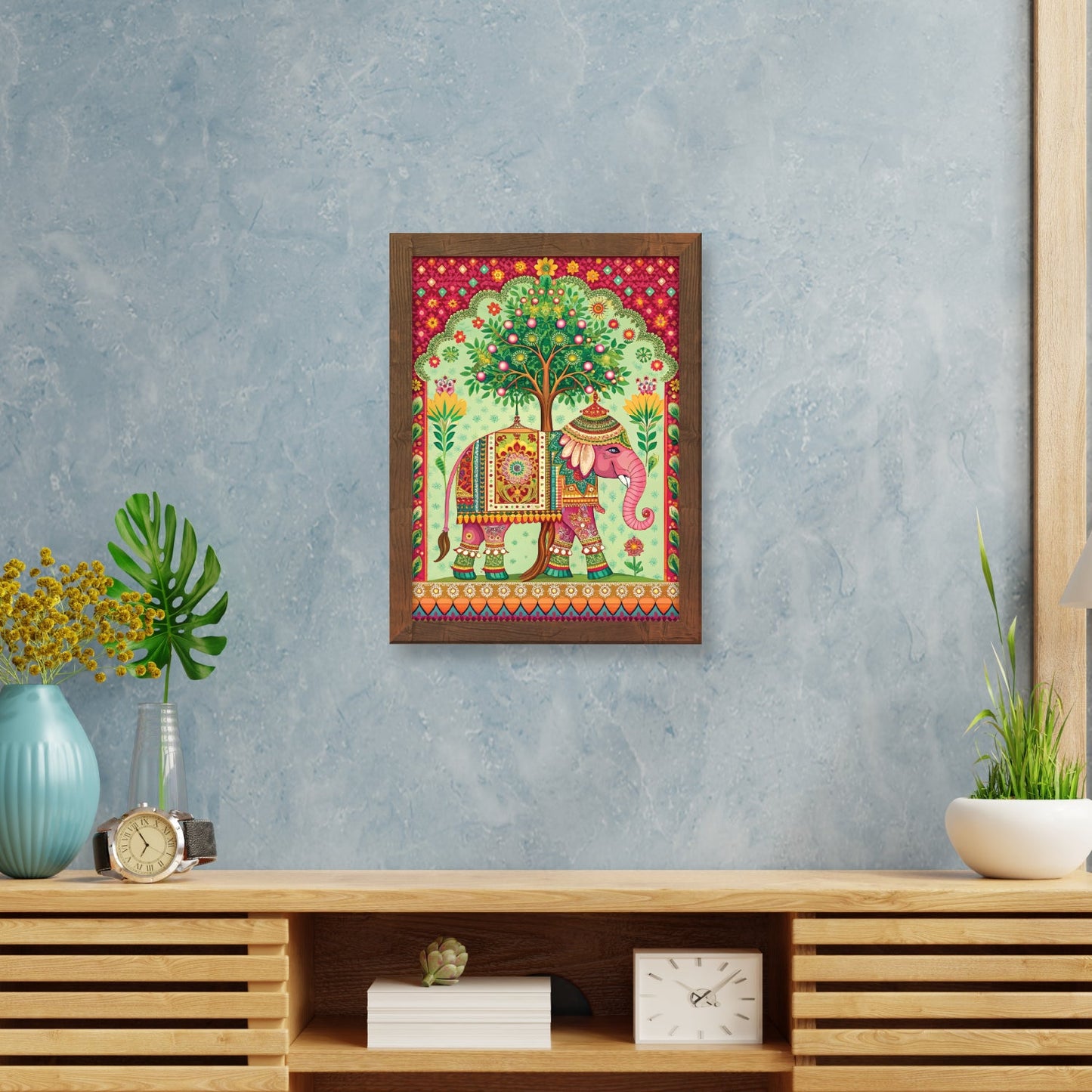 Majestic Elephant in Madhubani Art – Traditional Wall Frame