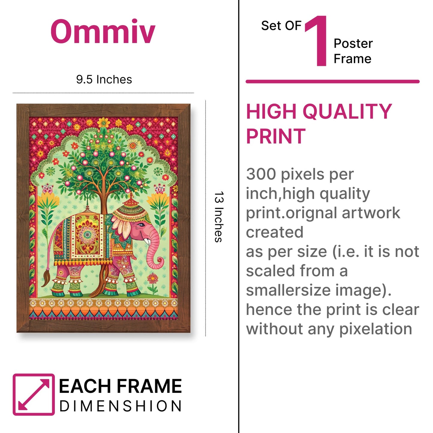 Majestic Elephant in Madhubani Art – Traditional Wall Frame
