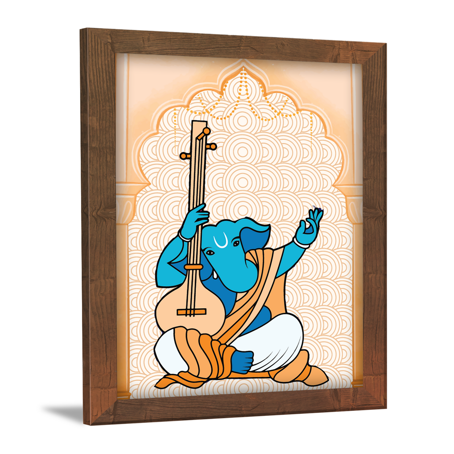 Ganpati Playing the Veena – Traditional Madhubani Folk Art Wall Frame