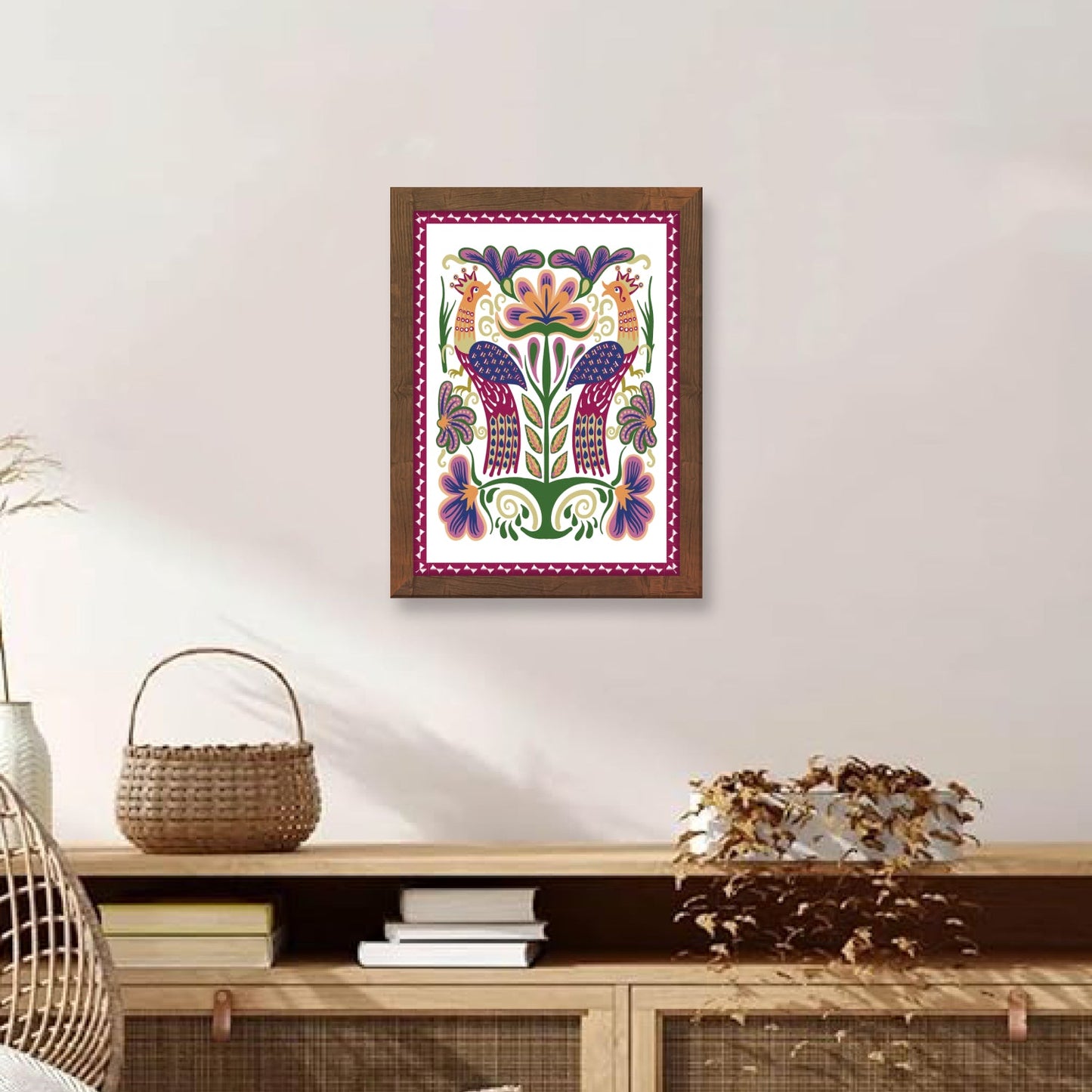 Lunarable Pheasant – Traditional Ukrainian Floral Art Frame