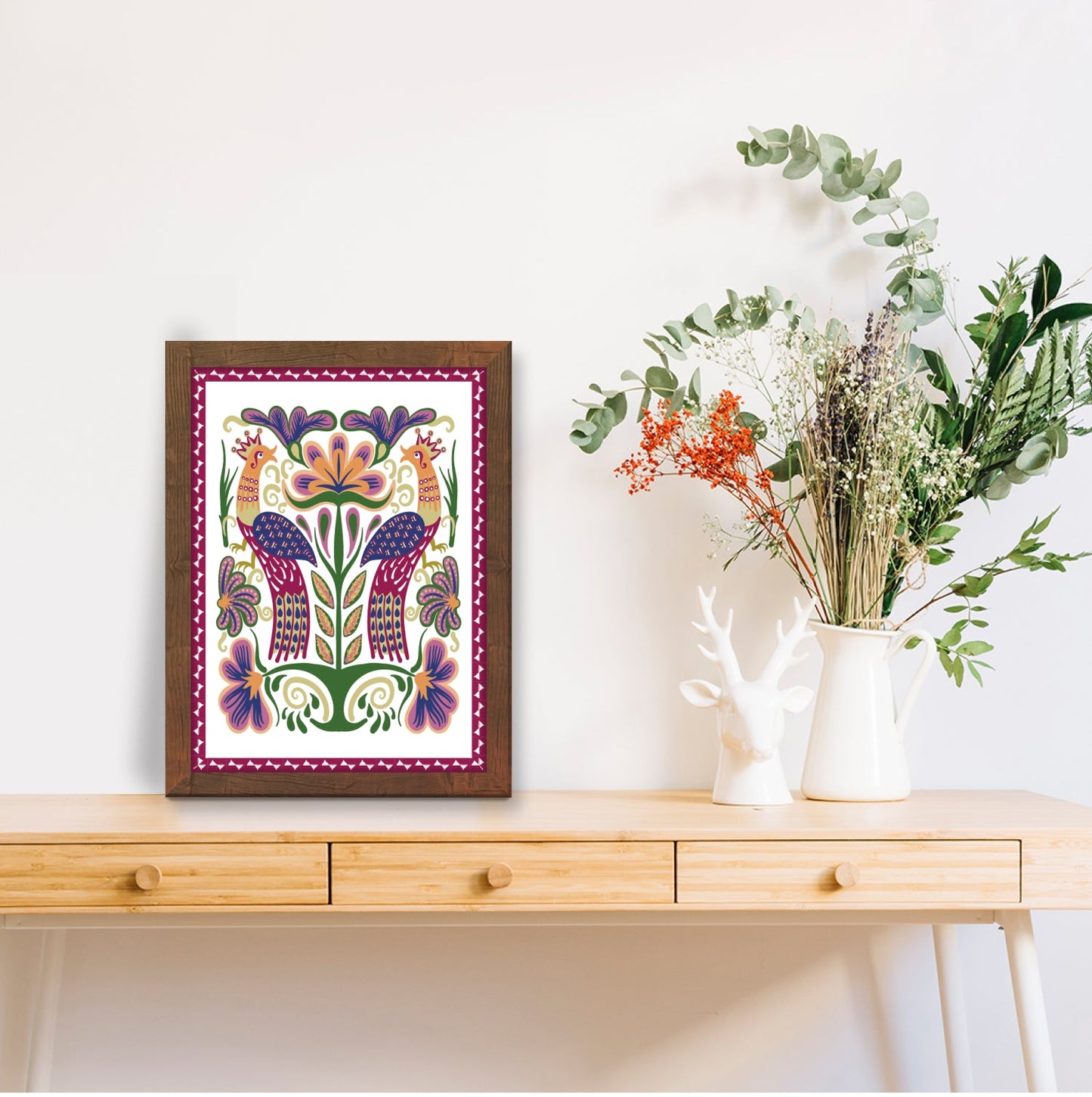 Lunarable Pheasant – Traditional Ukrainian Floral Art Frame