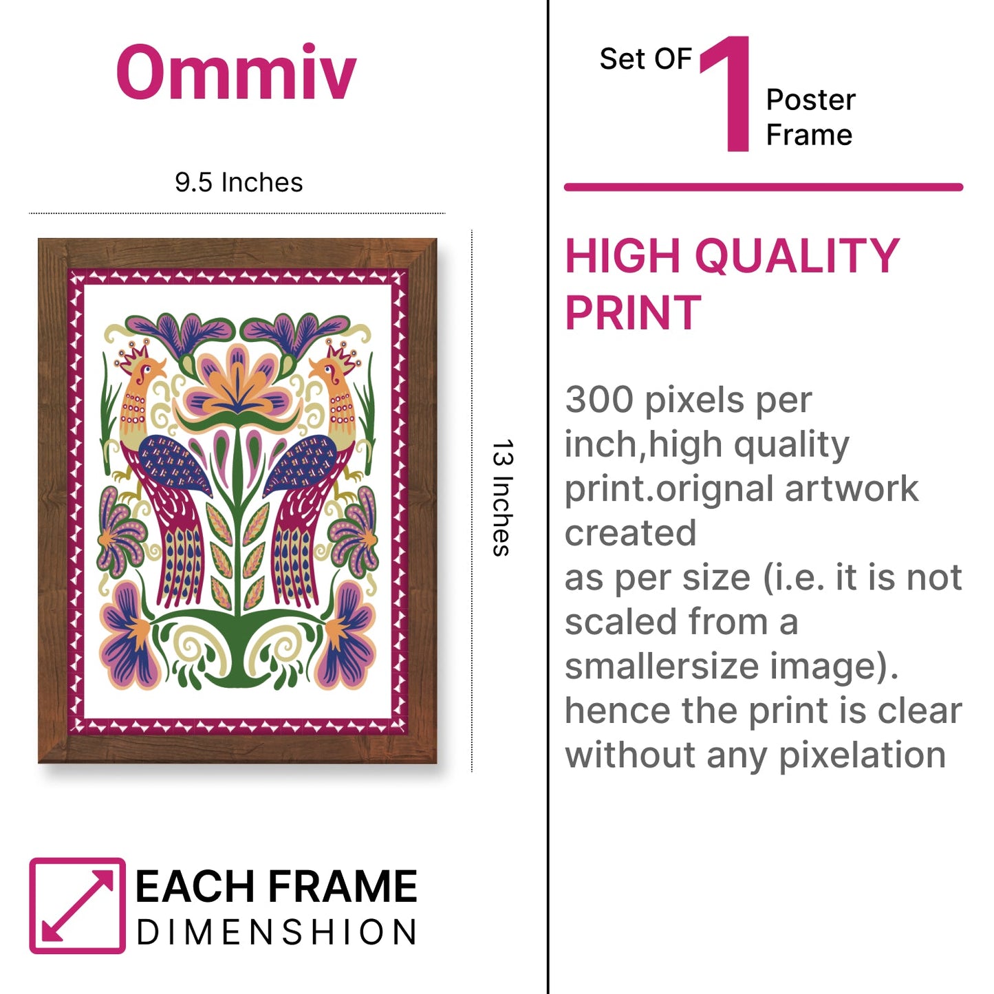 Lunarable Pheasant – Traditional Ukrainian Floral Art Frame