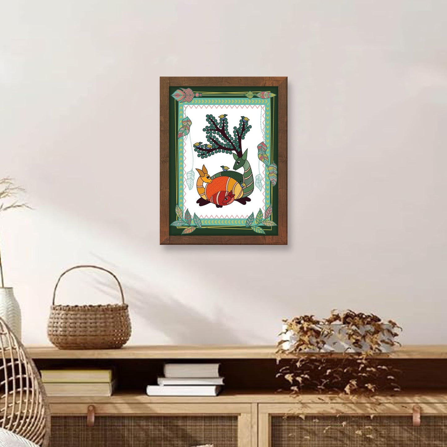 Nature’s Beauty – Majestic Deer in Madhubani Art