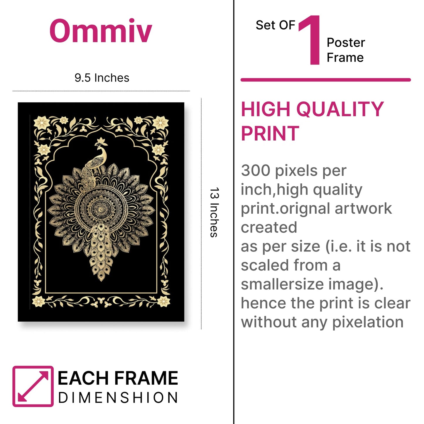 Golden Peacock Mandala Art – Kalamkari Embroidery Frame
