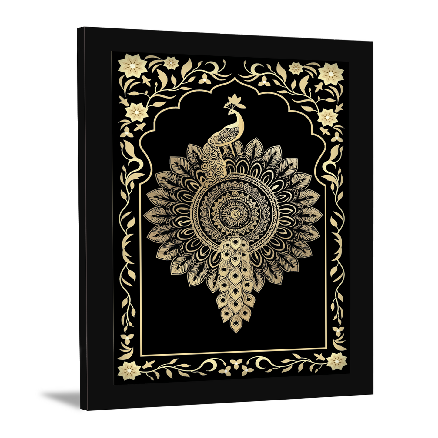Golden Peacock Mandala Art – Kalamkari Embroidery Frame