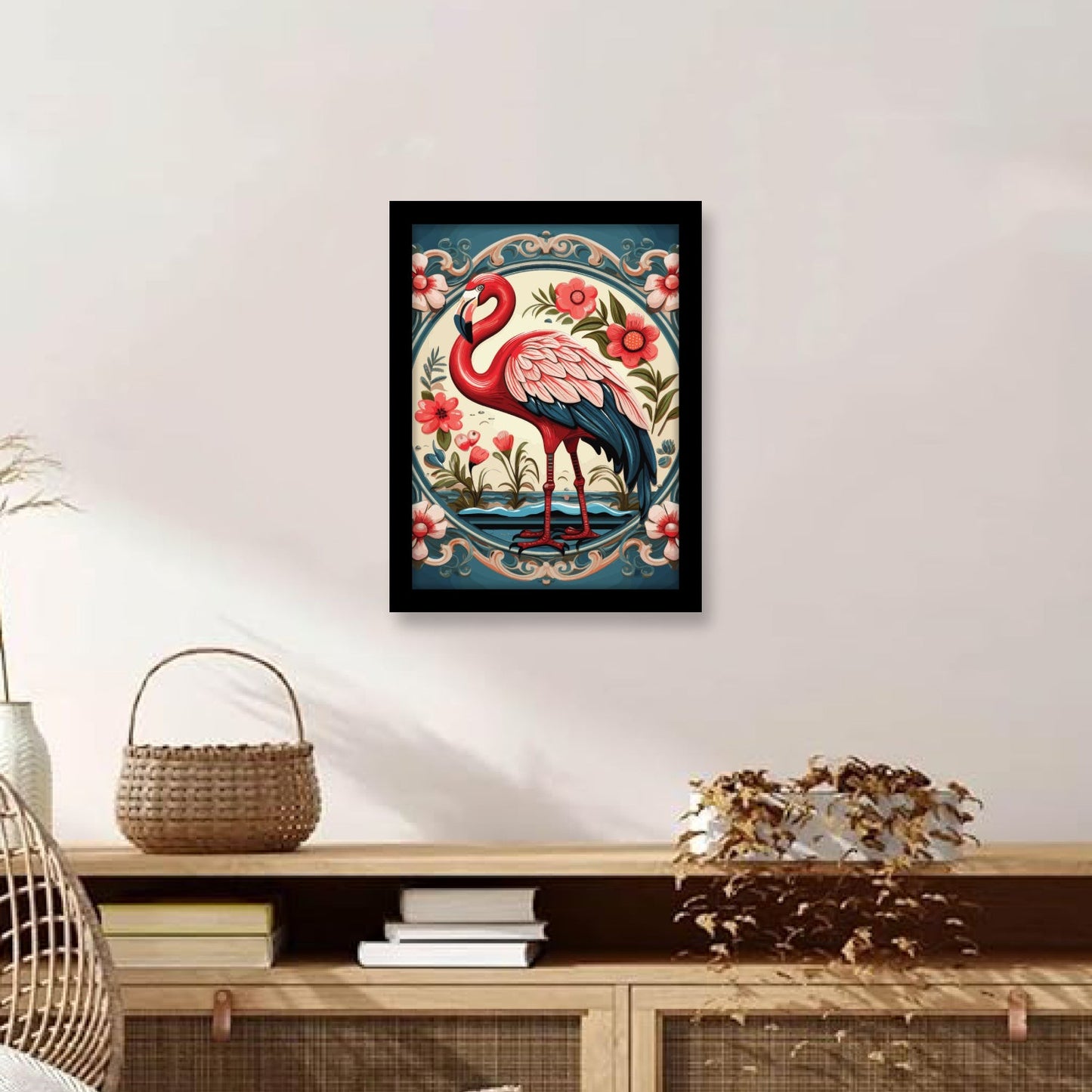 Kalamkari Flamingo Art – Retro & Vintage Style Illustration