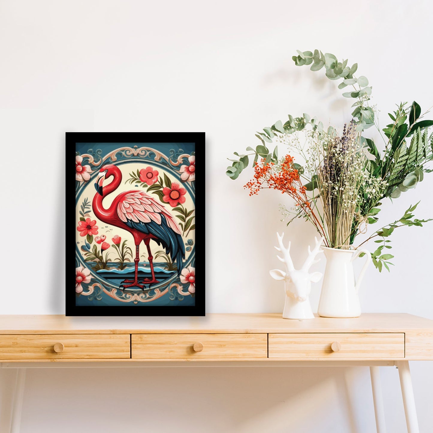 Kalamkari Flamingo Art – Retro & Vintage Style Illustration