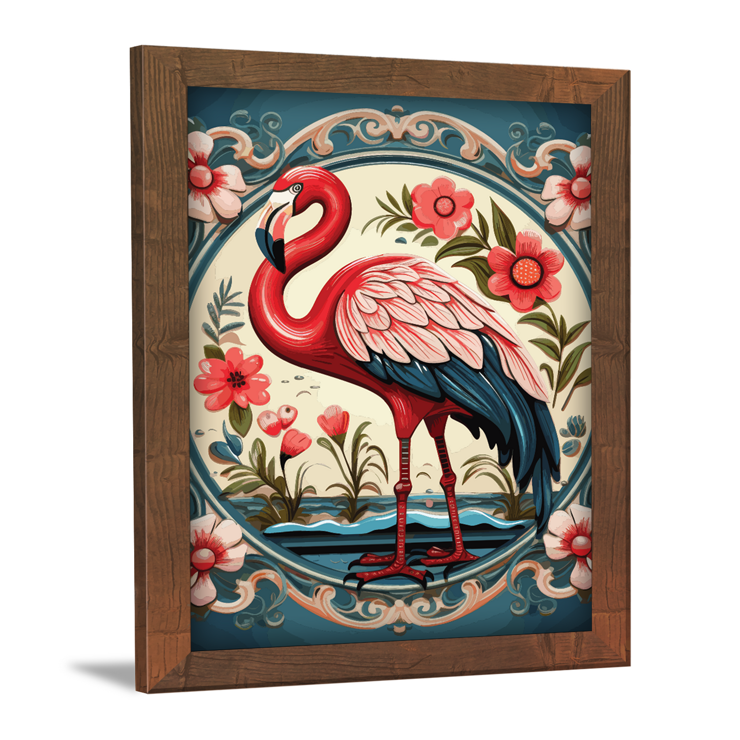 Kalamkari Flamingo Art – Retro & Vintage Style Illustration