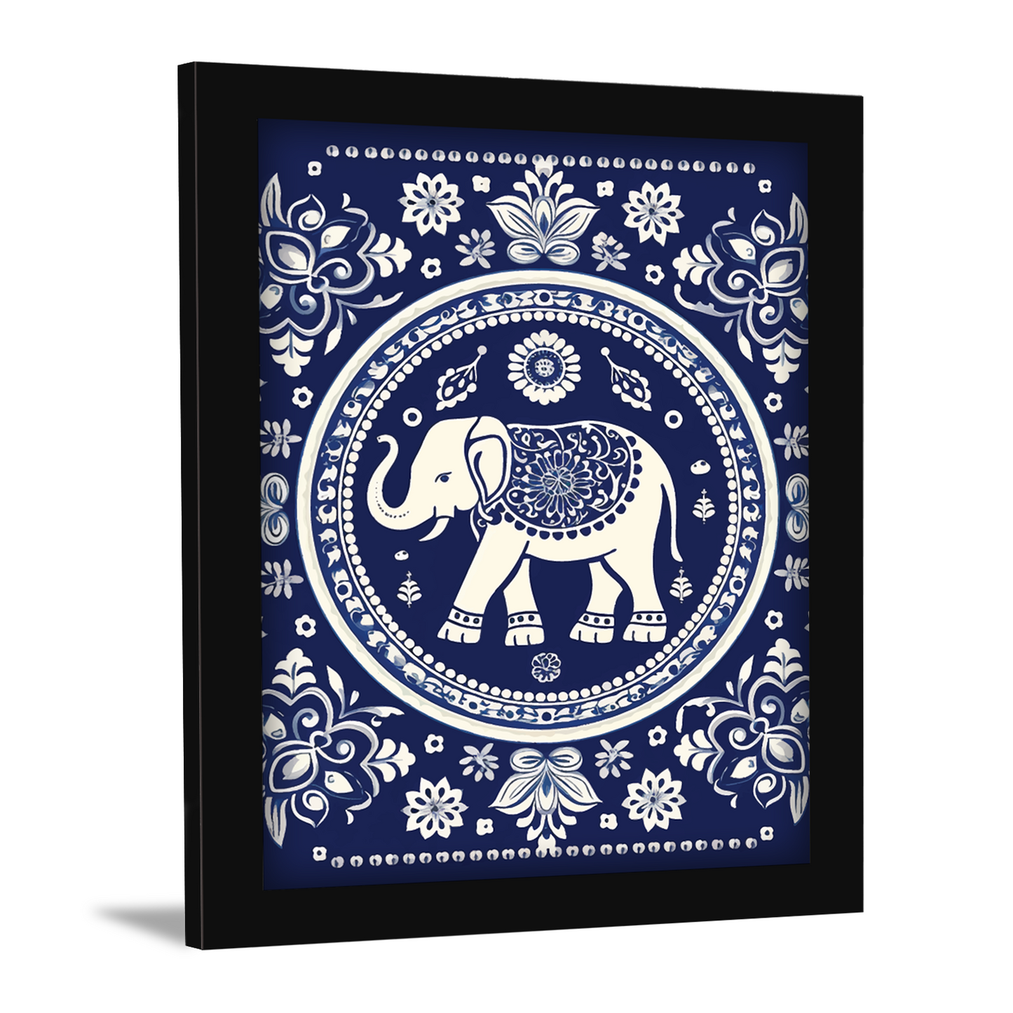 Blue Elephant with Flowers – Kalamkari Art Wall Decor