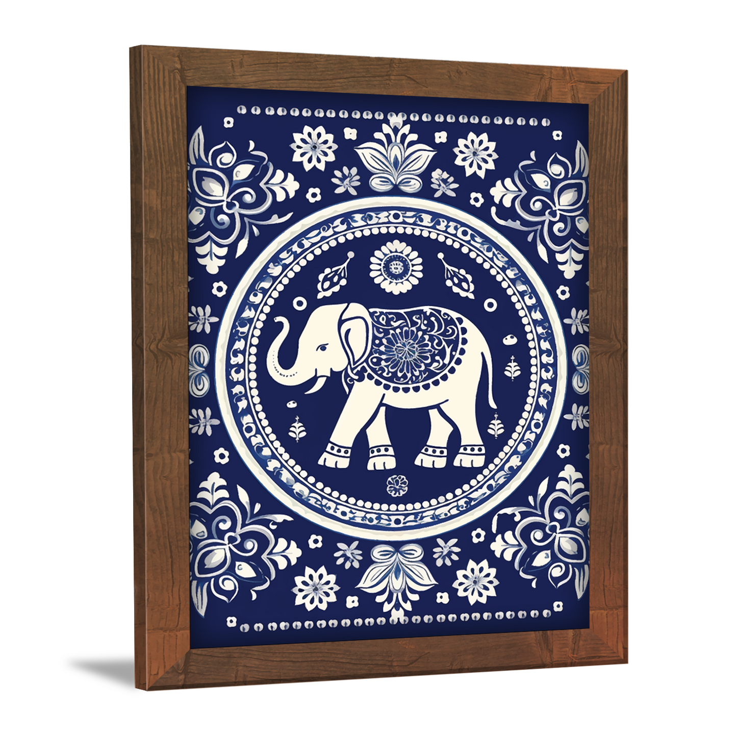 Blue Elephant with Flowers – Kalamkari Art Wall Decor