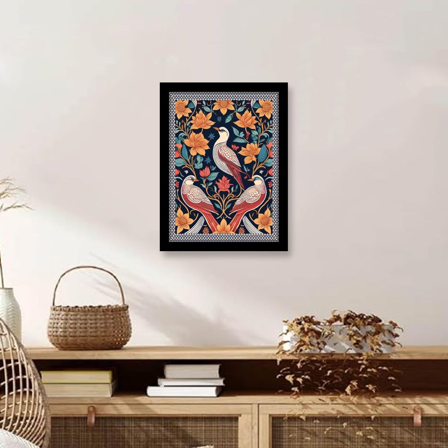 Kalamkari Art Birds with Flowers Decorative Wall Frame