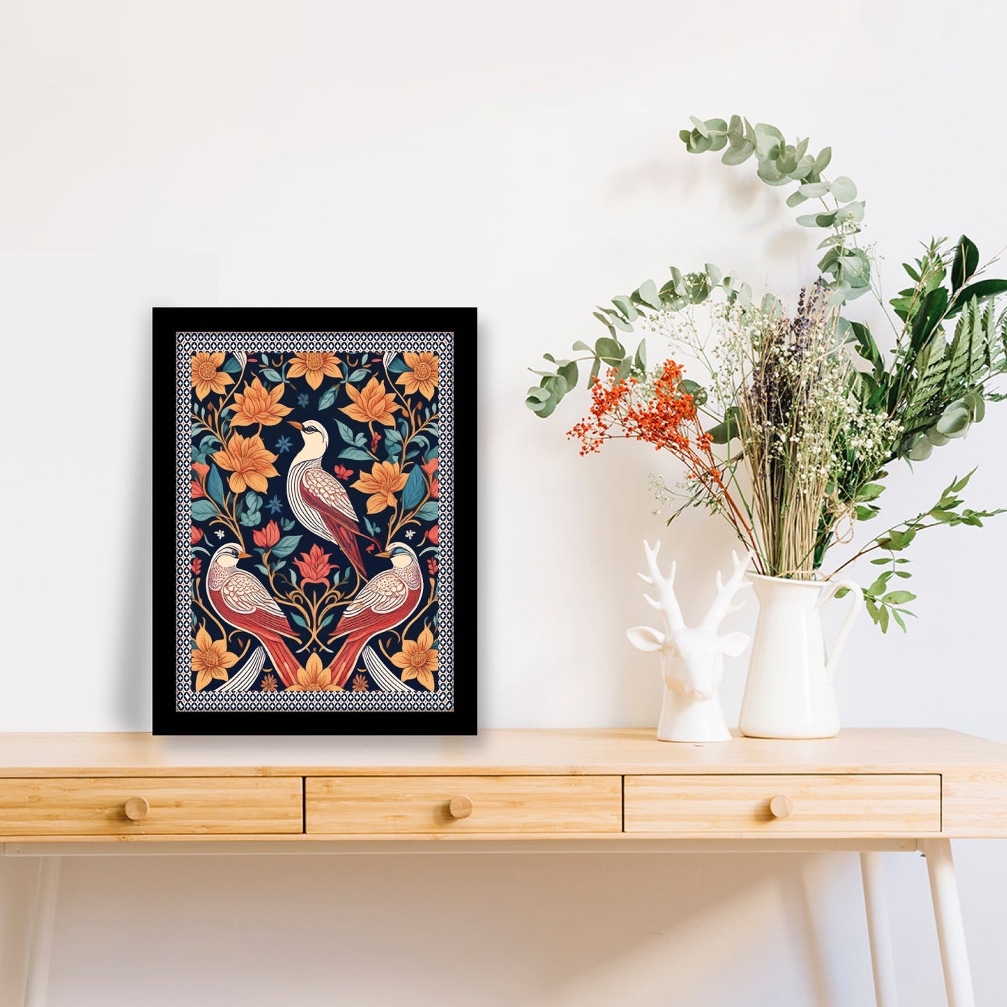 Kalamkari Art Birds with Flowers Decorative Wall Frame