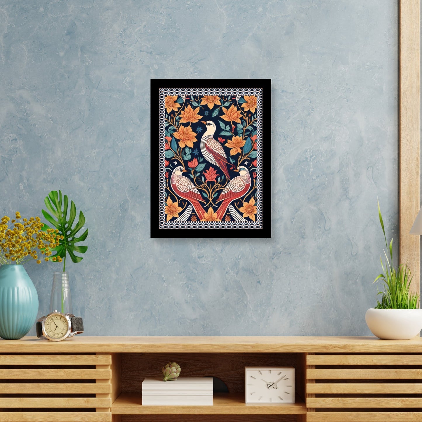 Kalamkari Art Birds with Flowers Decorative Wall Frame