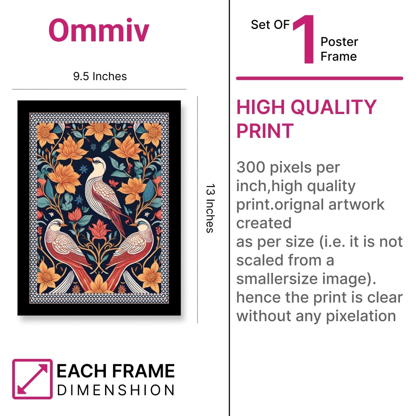 Kalamkari Art Birds with Flowers Decorative Wall Frame