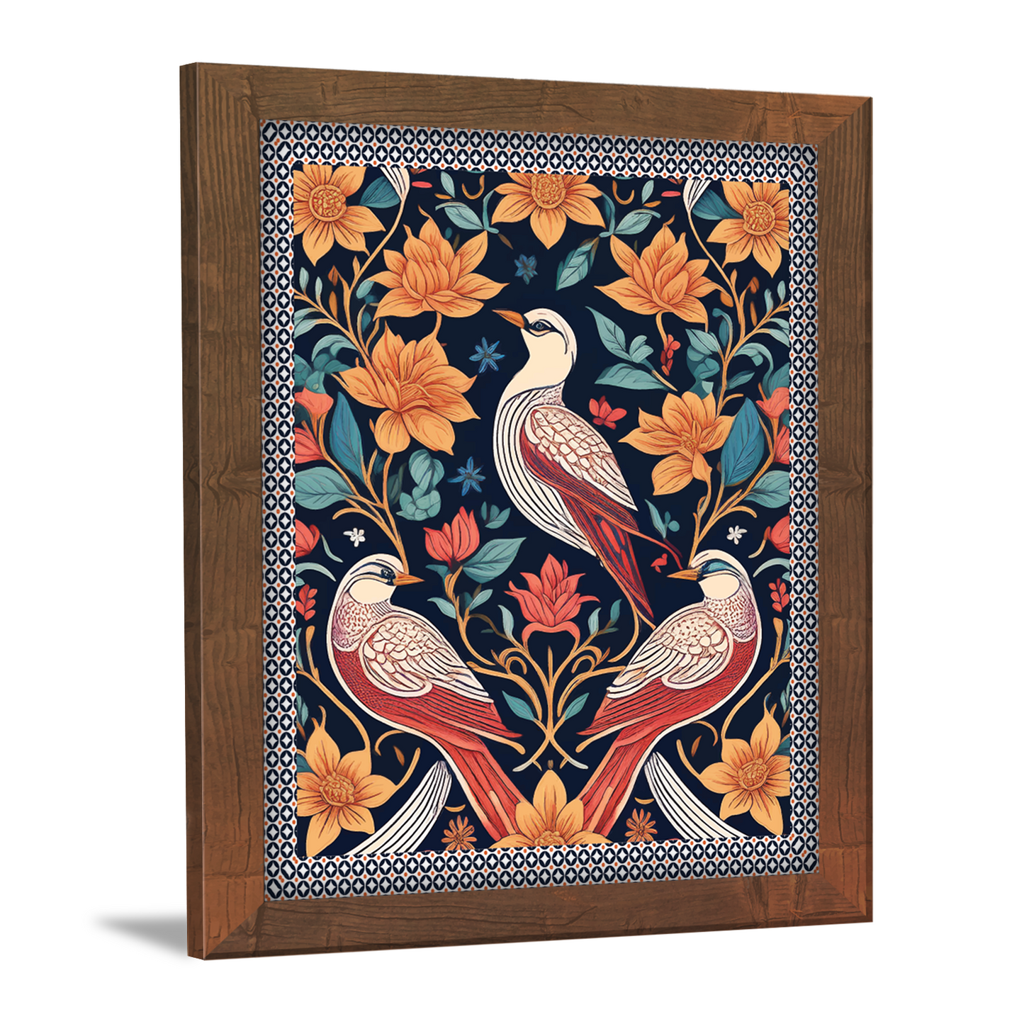 Kalamkari Art Birds with Flowers Decorative Wall Frame