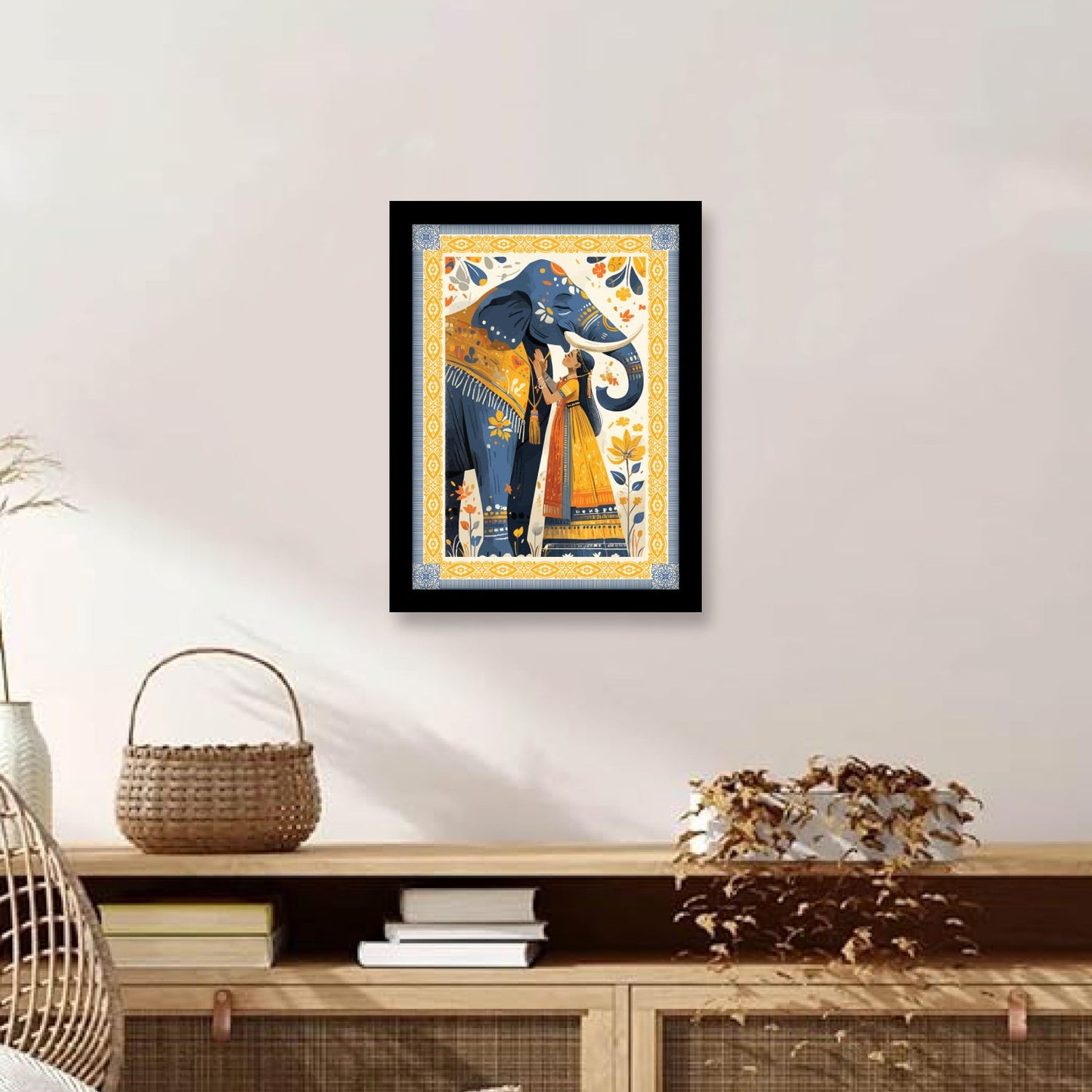 Majestic Elephant and Queen – Kalamkari Art Wall Frame