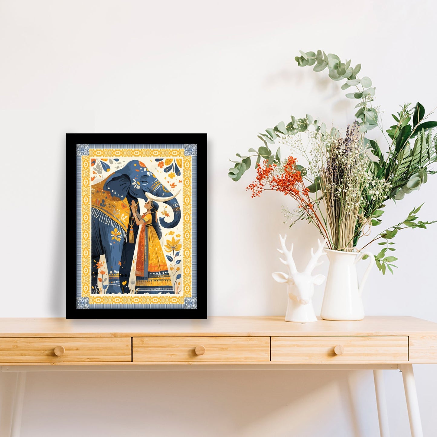 Majestic Elephant and Queen – Kalamkari Art Wall Frame