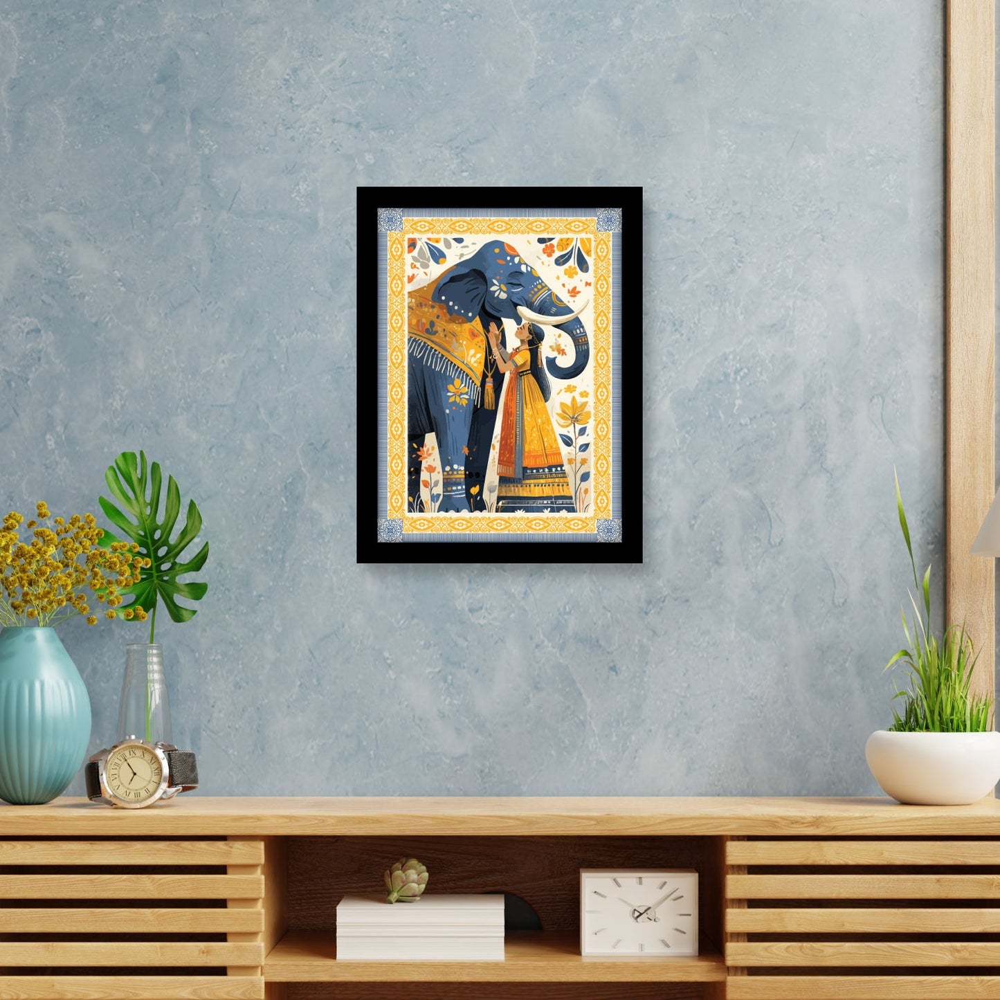 Majestic Elephant and Queen – Kalamkari Art Wall Frame