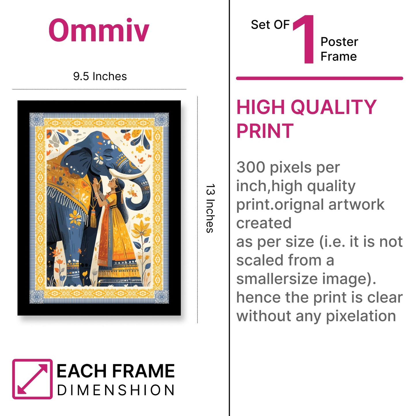 Majestic Elephant and Queen – Kalamkari Art Wall Frame
