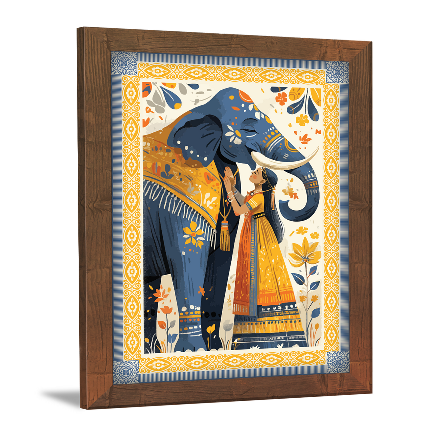 Majestic Elephant and Queen – Kalamkari Art Wall Frame