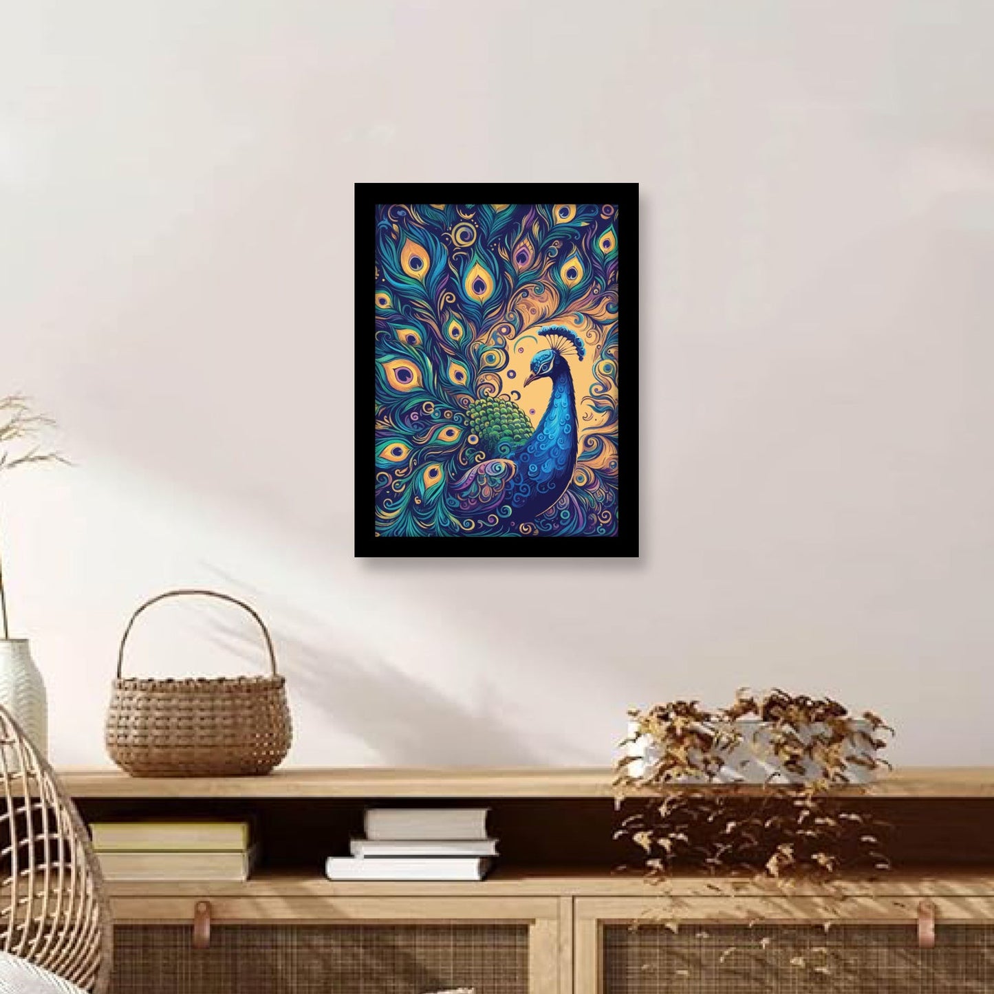 Digital Peacock Illustration Kalamkari Art Wall Decor