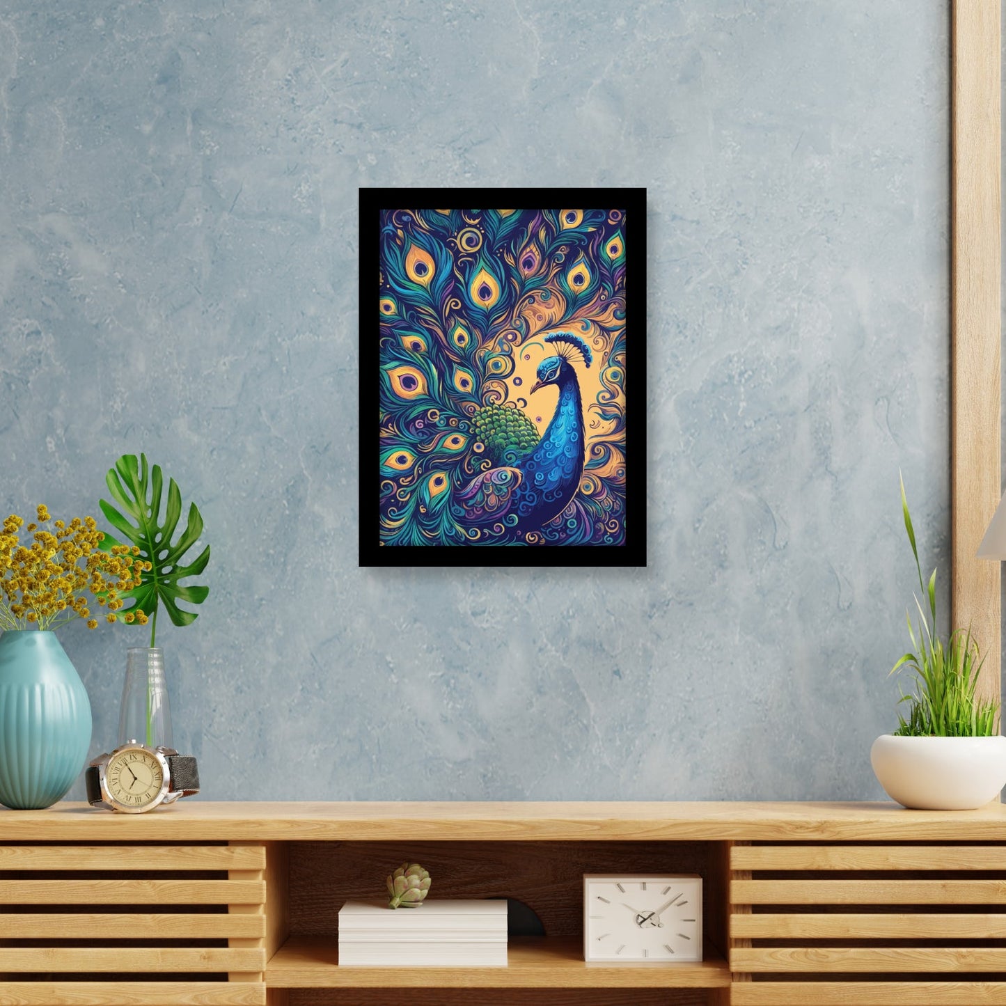 Digital Peacock Illustration Kalamkari Art Wall Decor