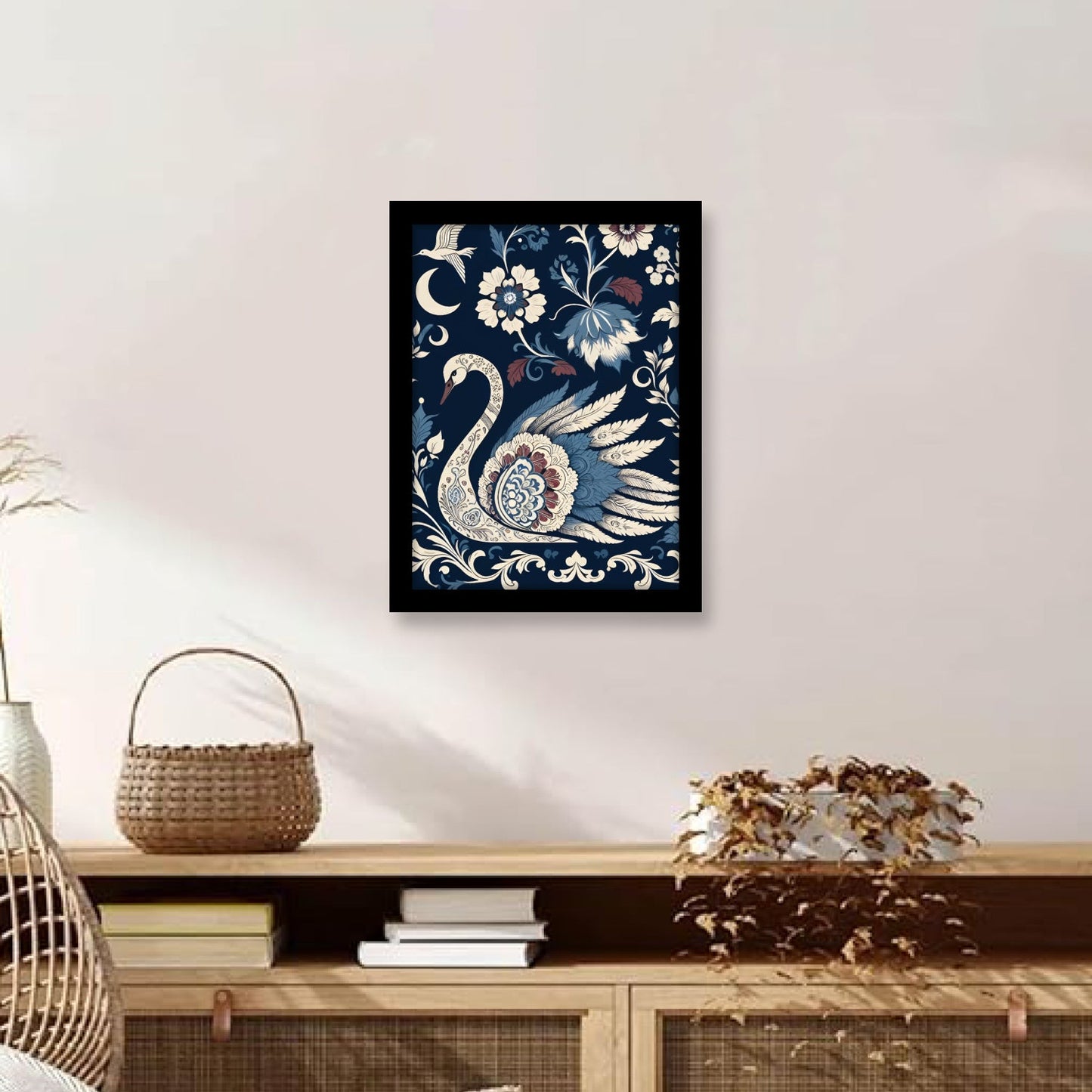 Graceful Swan with Blossoms – Kalamkari Artwork