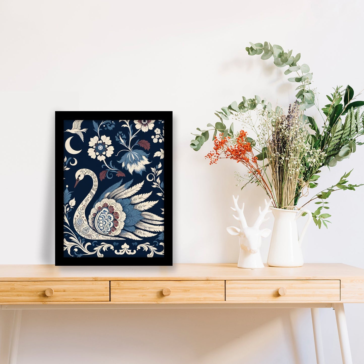Graceful Swan with Blossoms – Kalamkari Artwork