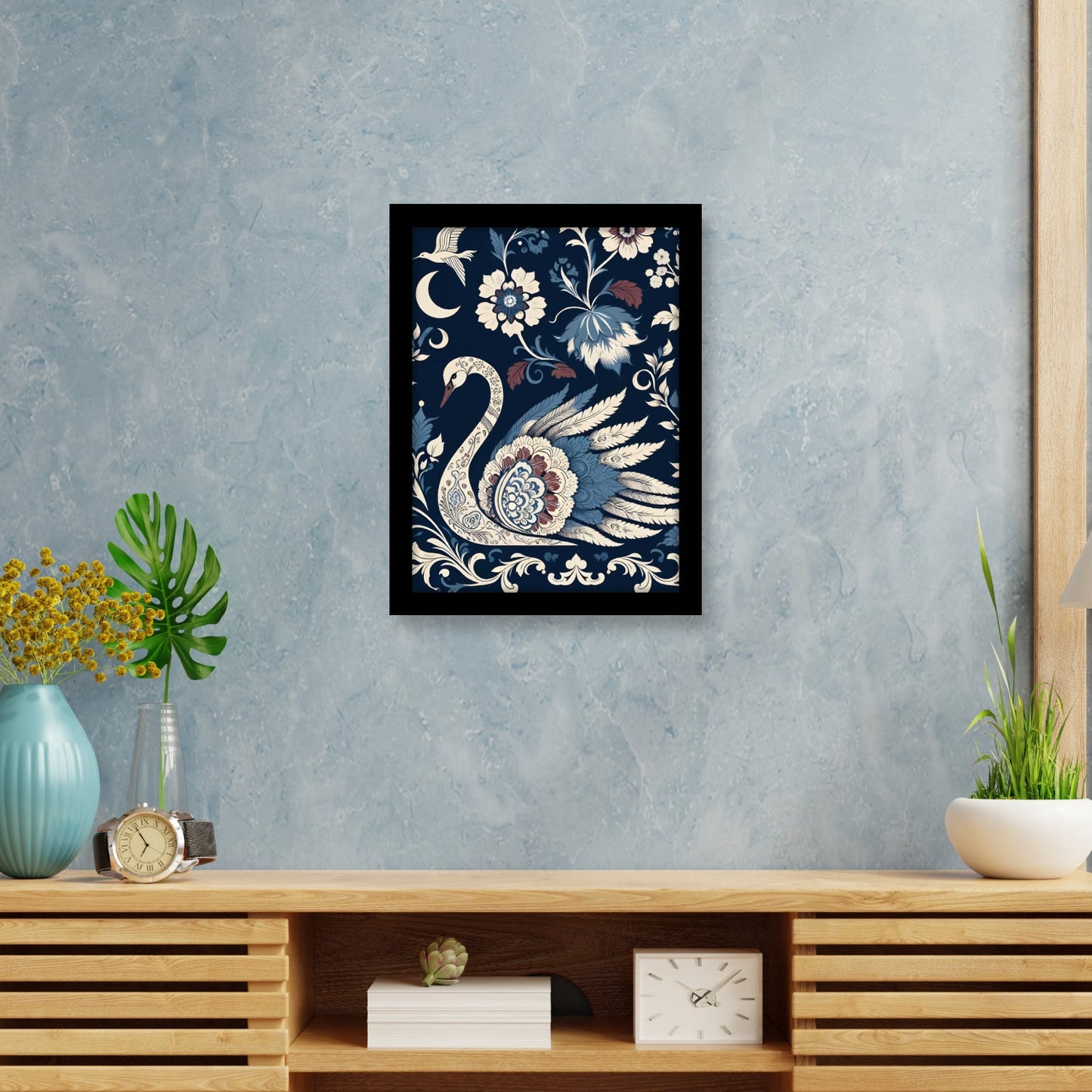 Graceful Swan with Blossoms – Kalamkari Artwork