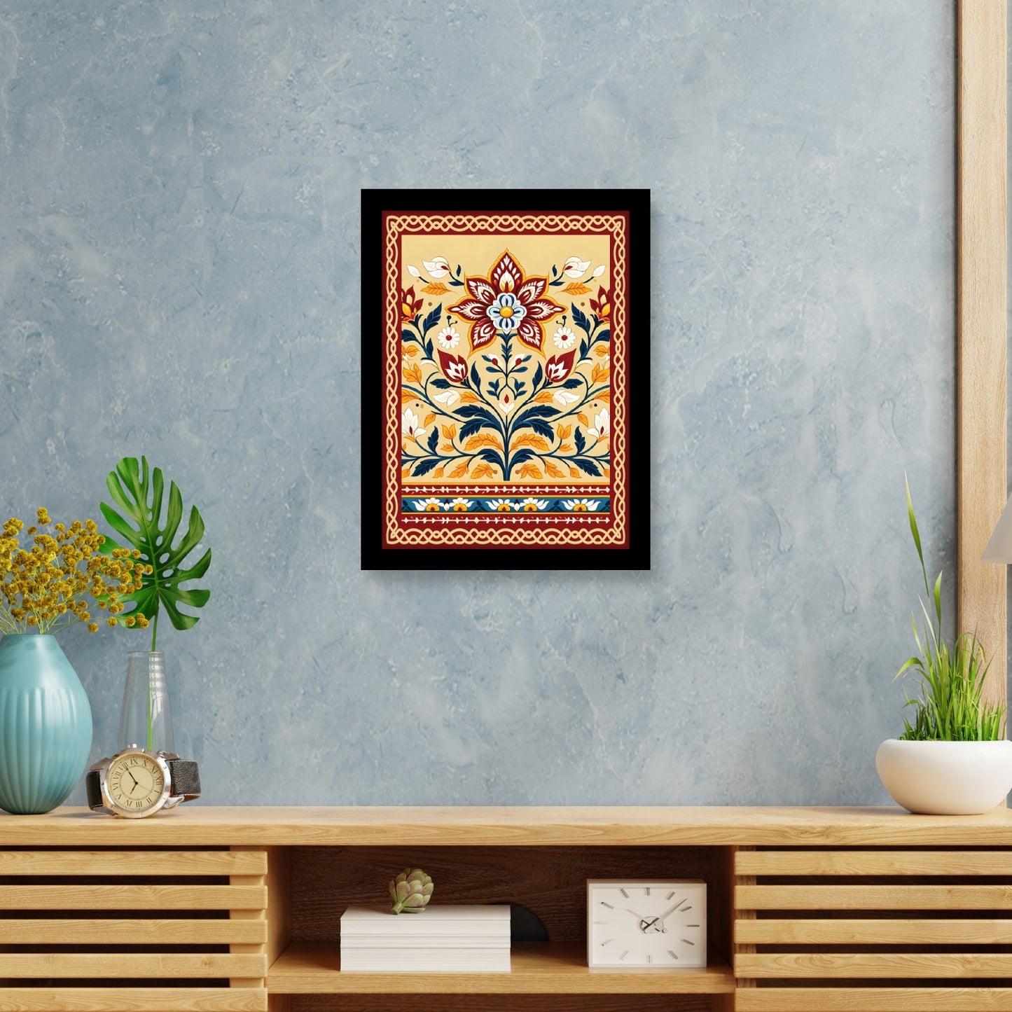 Colorful Flower in Indian Folk Art Kalamkari Painting