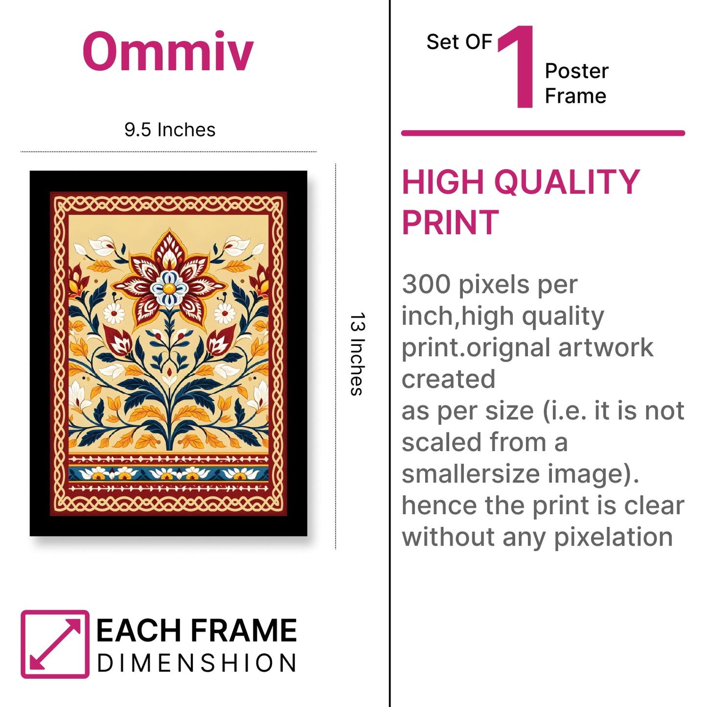 Colorful Flower in Indian Folk Art Kalamkari Painting