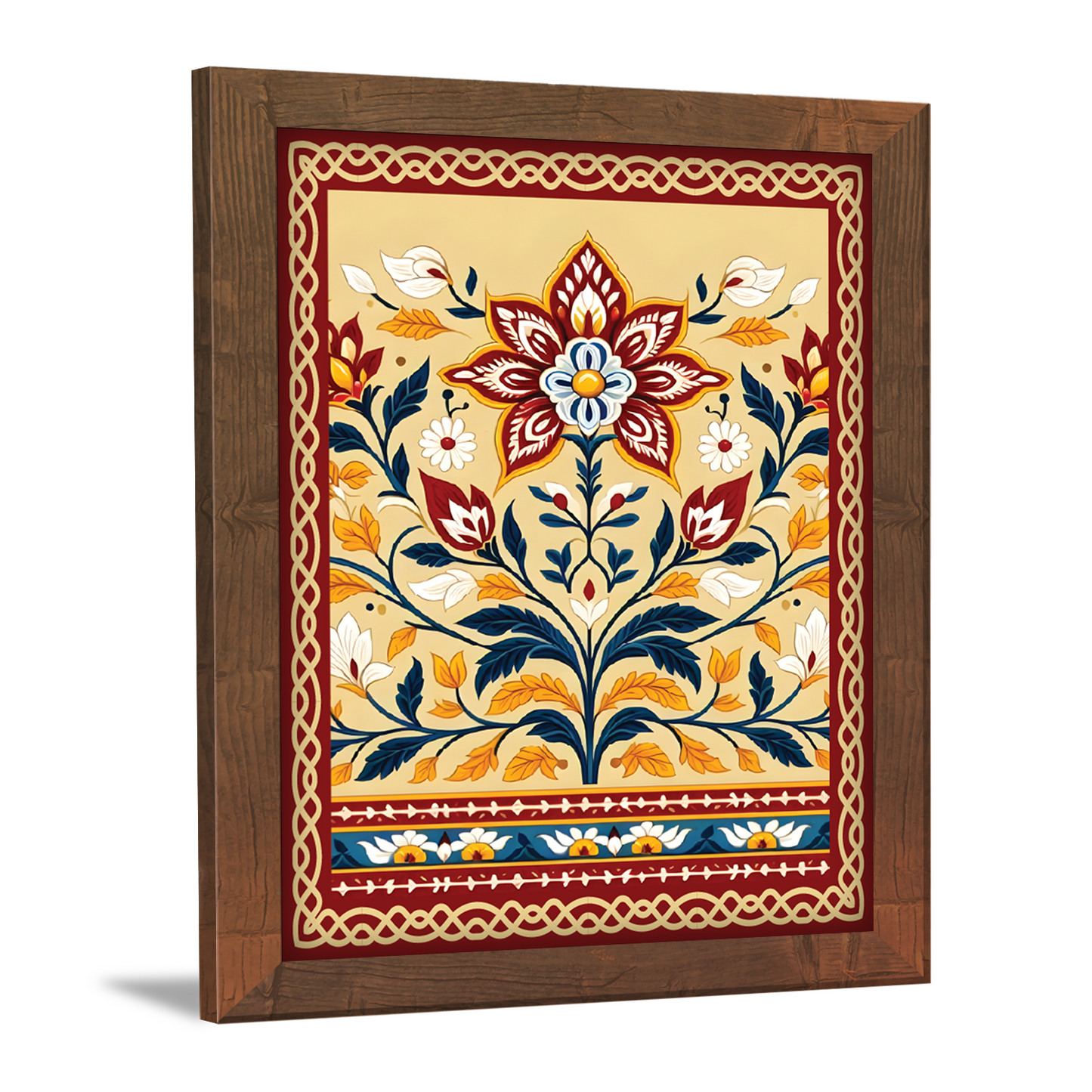 Colorful Flower in Indian Folk Art Kalamkari Painting
