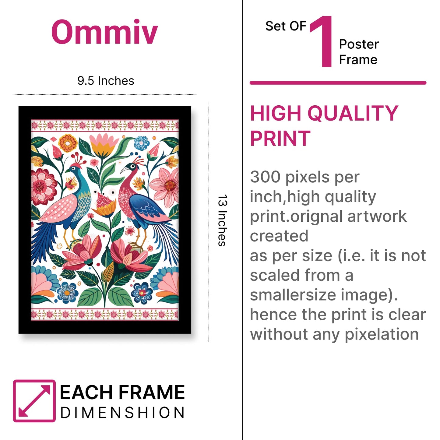 Peacock and Pink Flowers Floral Indian Kalamkari Art Paint