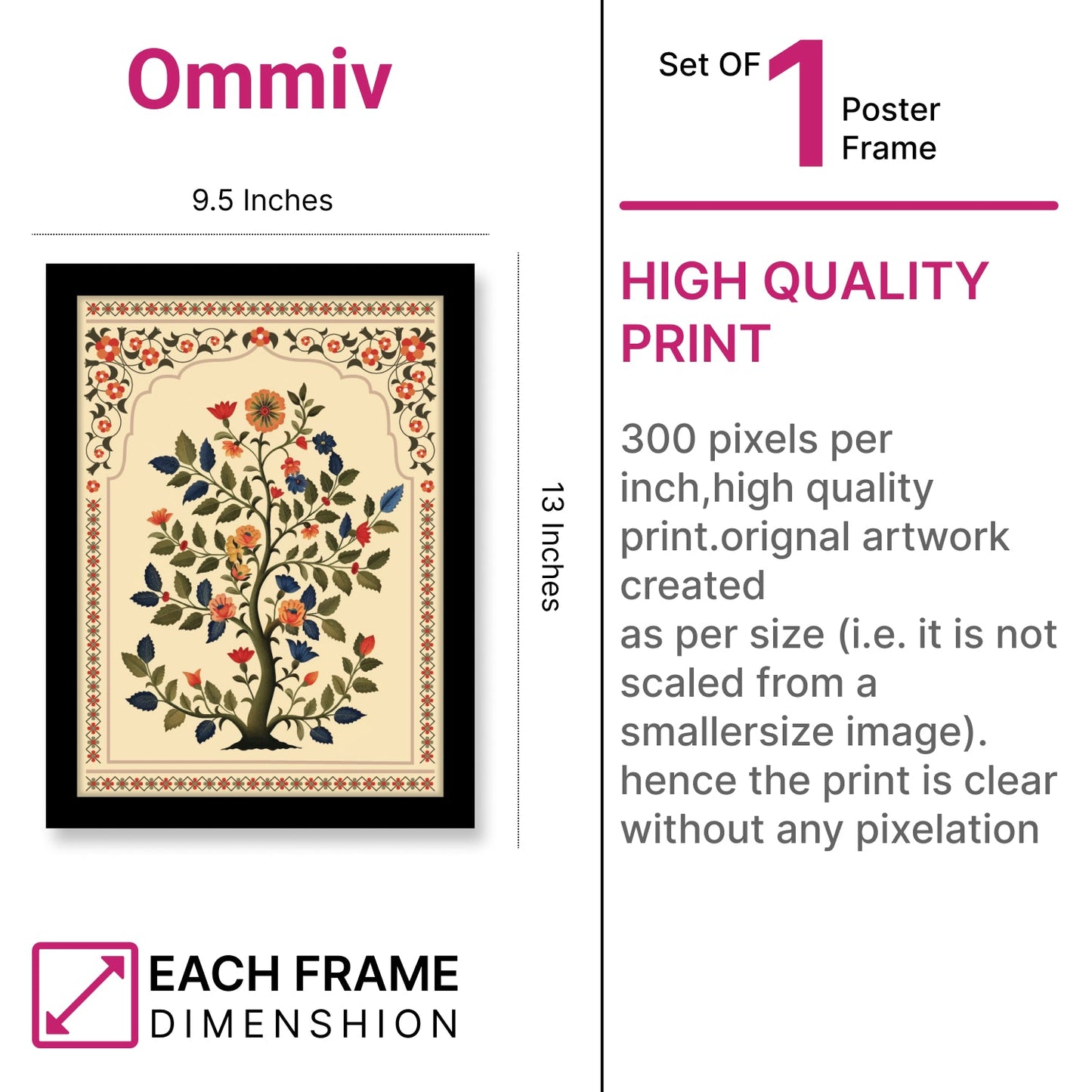 Tree of Life Floral Design Kalamkari Wall Artwork