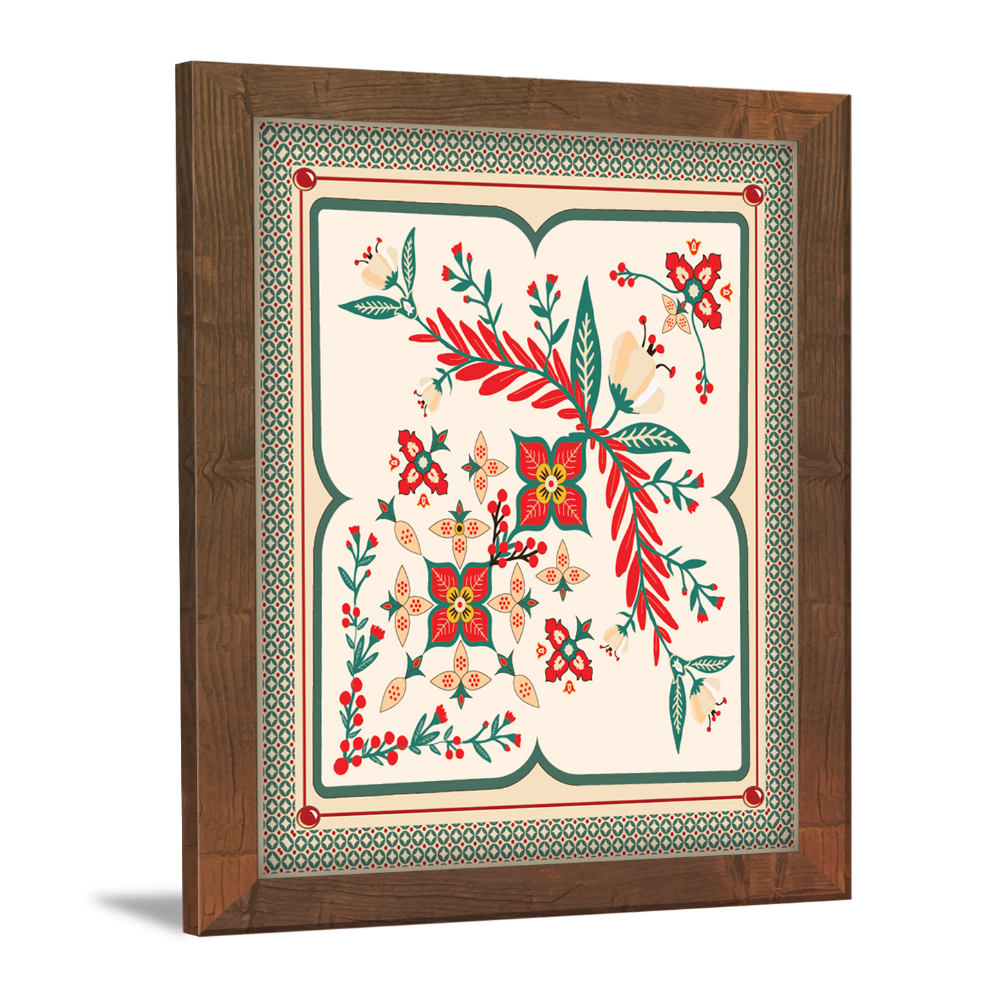 Abstract Squares with Floral Motifs Kalamkari Wall Art