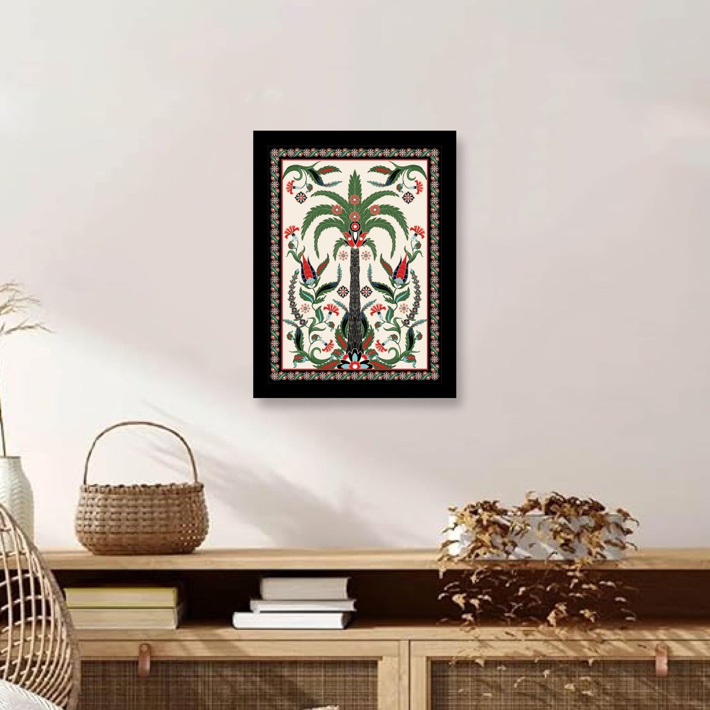 Exquisite Palm Tree Kalamkari Painting Framed Wall Decor