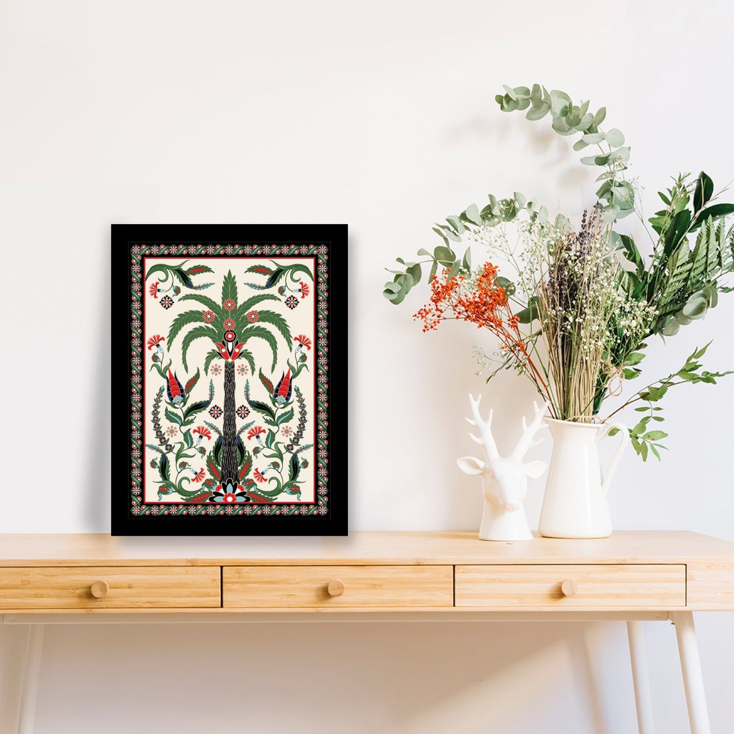 Exquisite Palm Tree Kalamkari Painting Framed Wall Decor