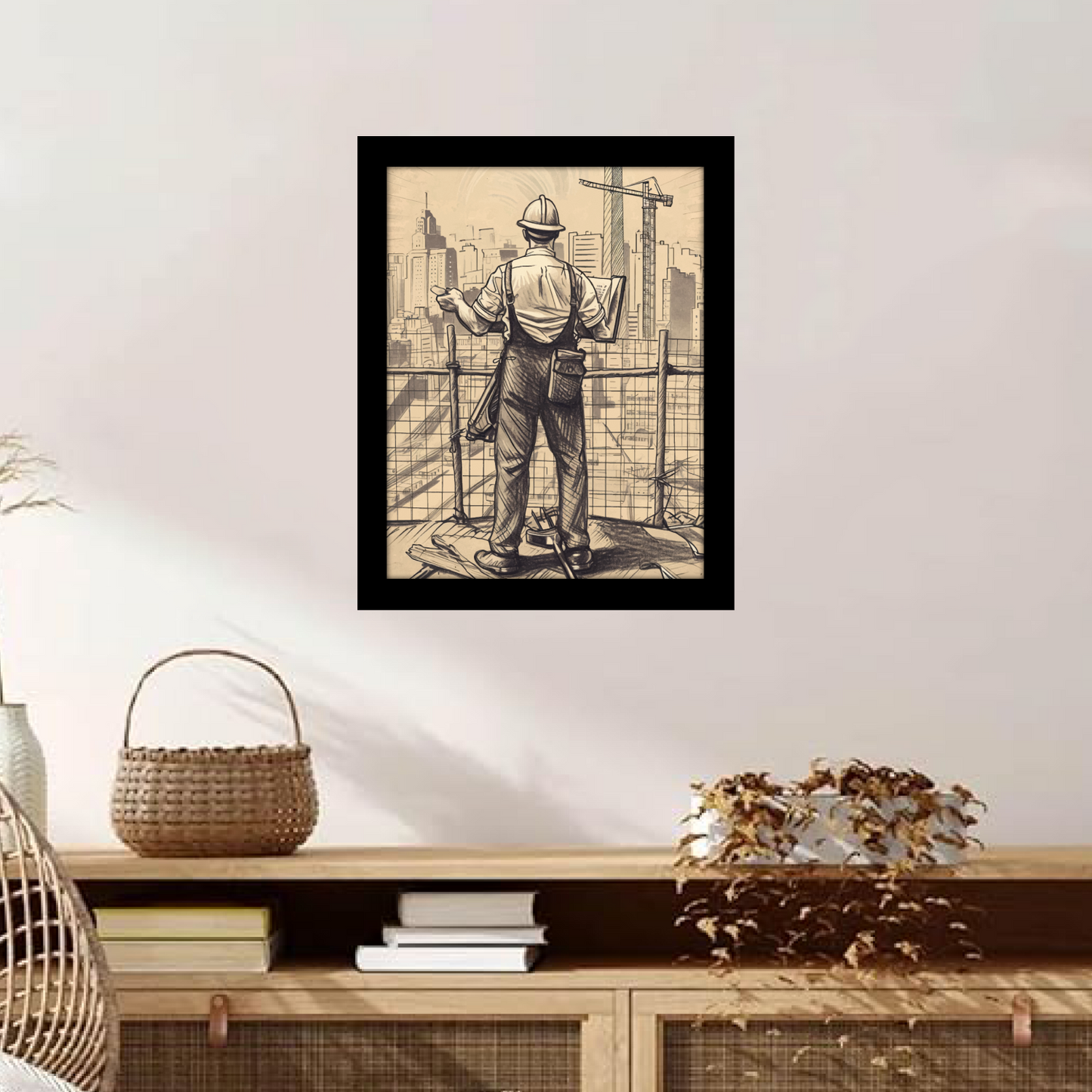 Construction Engineer Illustration – Framed Artwork