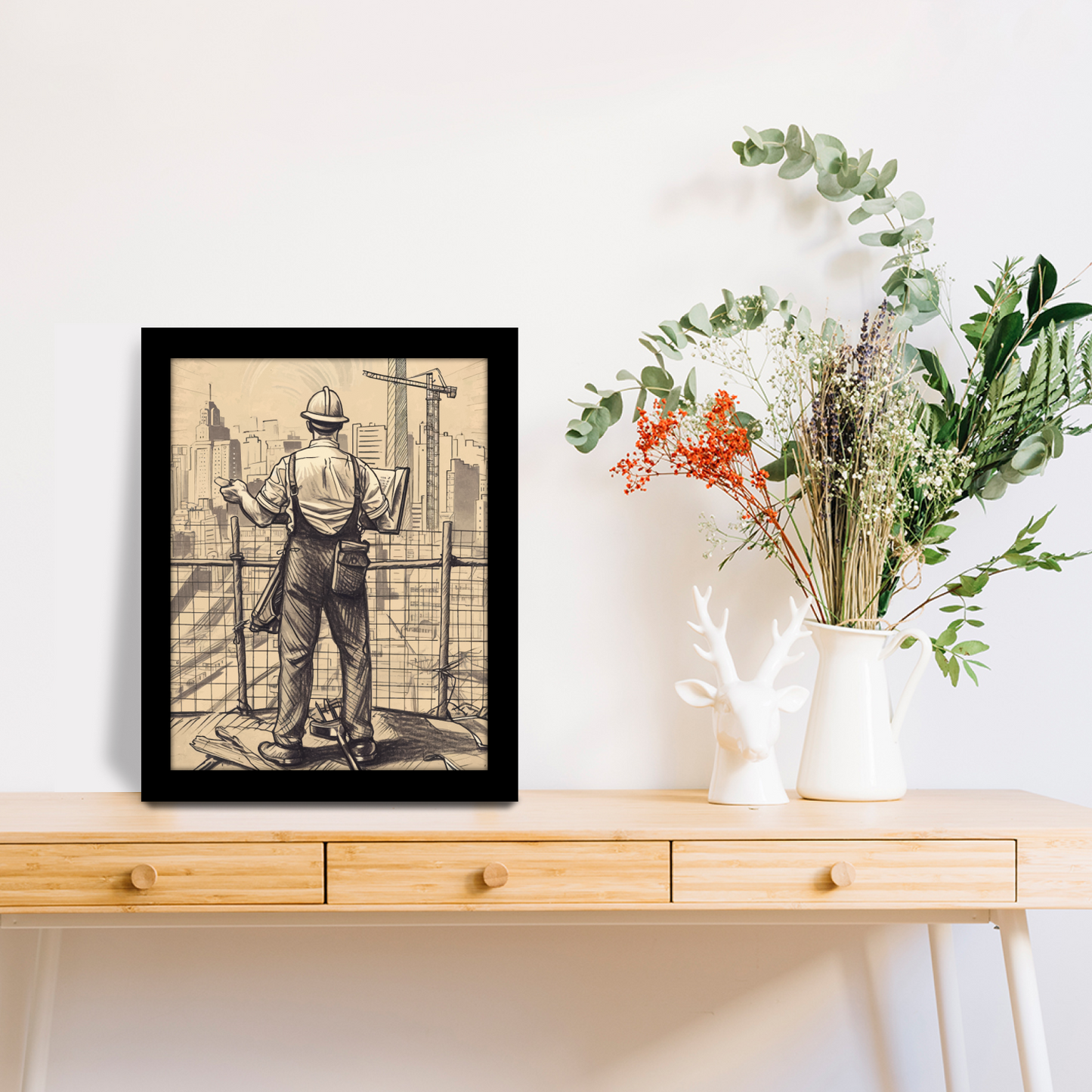 Construction Engineer Illustration – Framed Artwork