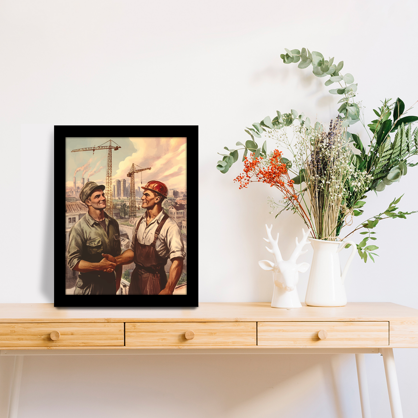 Retro Construction Illustration – Framed Artwork