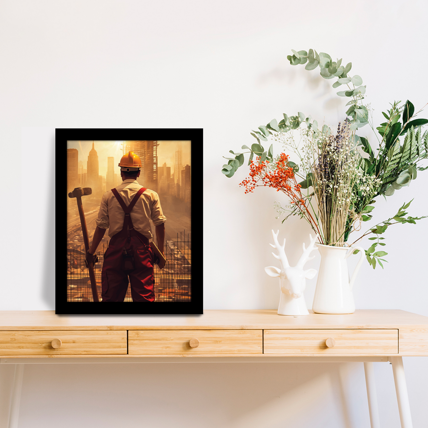 Engineer Surveying Construction Site – Framed Artwork